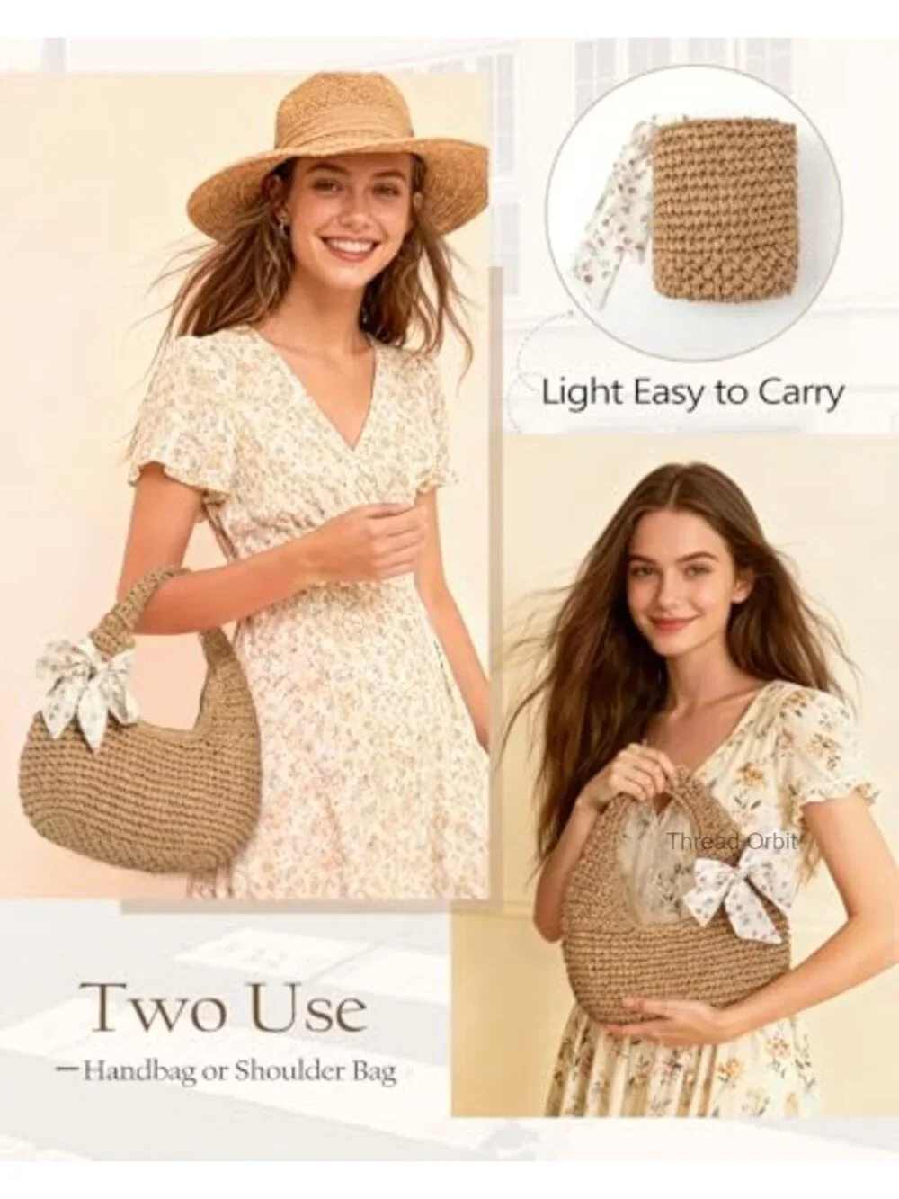 Handwoven Straw Clutch Purse for Women - Lightweight Tote Beach Bag with Zip